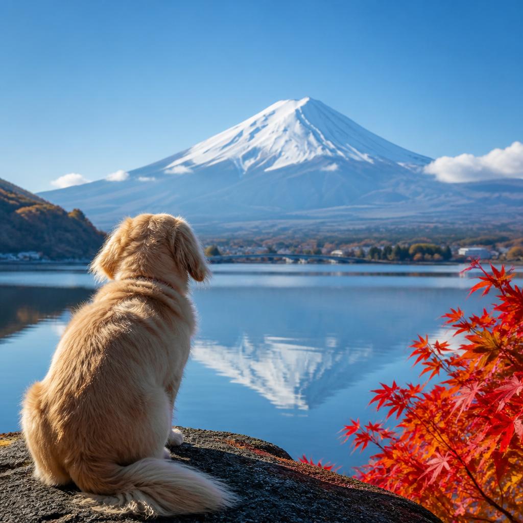 富士山を背景に、愛犬とともに特別な旅を